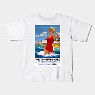 Vintage Travel Poster England Weston Super Mare Kids T-Shirt